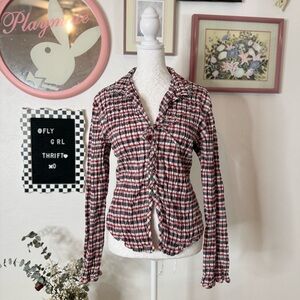 Y2K Fiorlini Internetional Red Plaid Lace Up Shirt